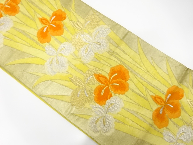 JAPANESE KIMONO / ANTIQUE FUKURO OBI / SILK / WOVEN IRIS